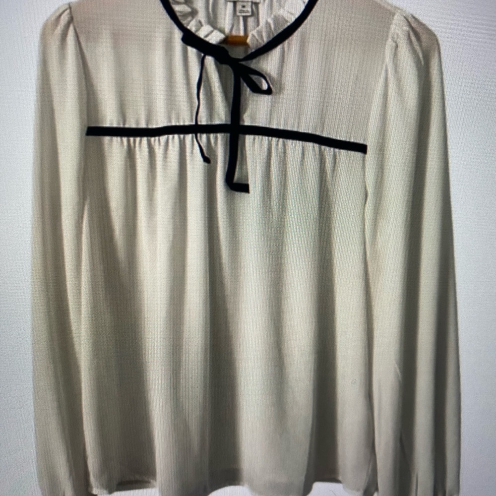 J Crew White Blouse with Black Trim. Women’s large.